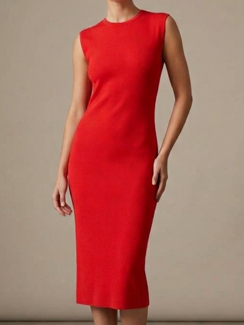 Zara Red-Orange Sleeveless Knit Dress Size S Column Silhouette Crew Neck